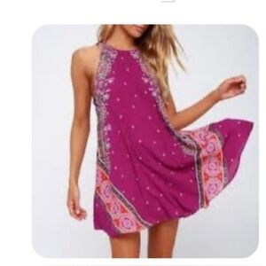 NWT Free People Dress Handkerchief Print Pink Magenta Paisley Sleeveless Sz XS